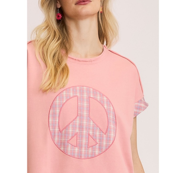 🌞 Pink Plaid Peace Sign Dress - Picture 2 of 3